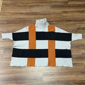 Papillon Womens One Size Colorblock Turtleneck Dolman Poncho Tunic Sweater